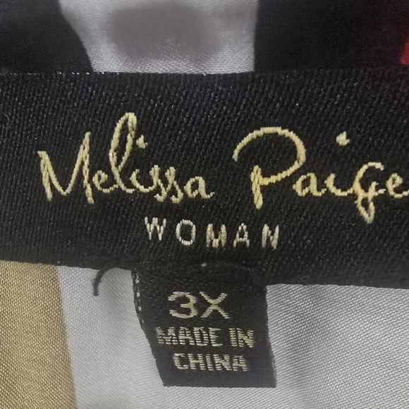 Melissa Paige Red and Black Plaid Button Down Shirt W/Lace Inset, Plus Size 3X - Picture 4 of 6